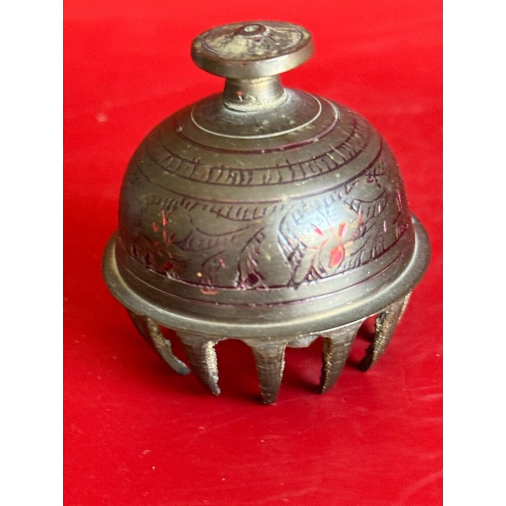 Beautifully Etched Sarna Brass Claw Foot Elephant Bell  2 1/2"